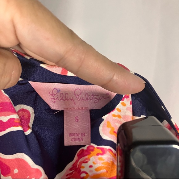 Lily Pulitzer Elsie Silk Bright Navy Pink Floral long sleeve Blouse womens Small - Picture 5 of 7